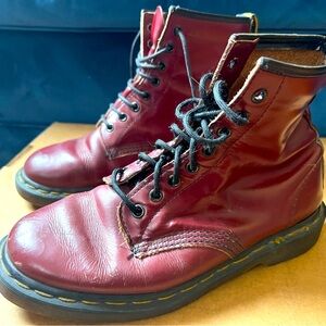 Dr. Martens 1460 8-Eye Cherry Red Boots - Size 8 - Made in the UK - Vintage